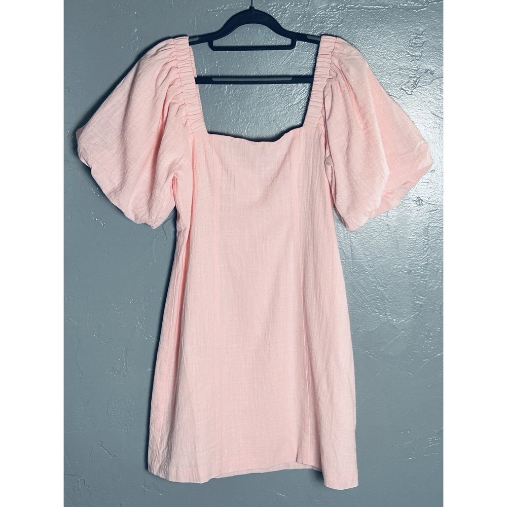 SNDYS Tuscany Dress Womens Pink Medium Bubble Sleeves Mini Cotton